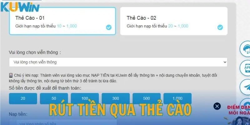5 bước để rút tiền qua thẻ cào